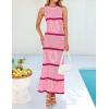 imageZESICA Womens Crochet Hollow Out Dress 2025 Summer Sleeveless Striped Coverup Sundress Beach Long Maxi DressesPink