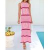 imageZESICA Womens Crochet Hollow Out Dress 2025 Summer Sleeveless Striped Coverup Sundress Beach Long Maxi DressesPink