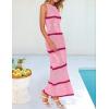 imageZESICA Womens Crochet Hollow Out Dress 2025 Summer Sleeveless Striped Coverup Sundress Beach Long Maxi DressesPink