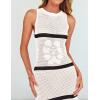 imageZESICA Womens Crochet Hollow Out Dress 2025 Summer Sleeveless Striped Coverup Sundress Beach Long Maxi DressesWhite
