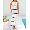 imageZESICA Womens Crochet Hollow Out Dress 2025 Summer Sleeveless Striped Coverup Sundress Beach Long Maxi DressesWhite