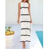 imageZESICA Womens Crochet Hollow Out Dress 2025 Summer Sleeveless Striped Coverup Sundress Beach Long Maxi DressesWhite