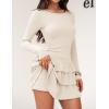 imageZESICA Womens Long Sleeve Bodycon Mini Dress Crew Neck Ribbed Knit Casual Ruffle Tiered Flowy Cocktail Party DressesApricot