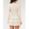imageZESICA Womens Long Sleeve Bodycon Mini Dress Crew Neck Ribbed Knit Casual Ruffle Tiered Flowy Cocktail Party DressesApricot