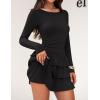imageZESICA Womens Long Sleeve Bodycon Mini Dress Crew Neck Ribbed Knit Casual Ruffle Tiered Flowy Cocktail Party DressesBlack
