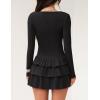 imageZESICA Womens Long Sleeve Bodycon Mini Dress Crew Neck Ribbed Knit Casual Ruffle Tiered Flowy Cocktail Party DressesBlack