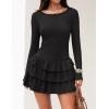imageZESICA Womens Long Sleeve Bodycon Mini Dress Crew Neck Ribbed Knit Casual Ruffle Tiered Flowy Cocktail Party DressesBlack