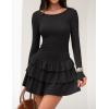 imageZESICA Womens Long Sleeve Bodycon Mini Dress Crew Neck Ribbed Knit Casual Ruffle Tiered Flowy Cocktail Party DressesBlack