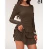 imageZESICA Womens Long Sleeve Bodycon Mini Dress Crew Neck Ribbed Knit Casual Ruffle Tiered Flowy Cocktail Party DressesCoffee