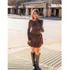 imageZESICA Womens Long Sleeve Bodycon Mini Dress Crew Neck Ribbed Knit Casual Ruffle Tiered Flowy Cocktail Party DressesCoffee