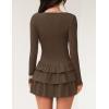 imageZESICA Womens Long Sleeve Bodycon Mini Dress Crew Neck Ribbed Knit Casual Ruffle Tiered Flowy Cocktail Party DressesCoffee
