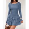 imageZESICA Womens Long Sleeve Bodycon Mini Dress Crew Neck Ribbed Knit Casual Ruffle Tiered Flowy Cocktail Party DressesDustyblue