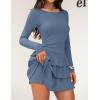 imageZESICA Womens Long Sleeve Bodycon Mini Dress Crew Neck Ribbed Knit Casual Ruffle Tiered Flowy Cocktail Party DressesDustyblue