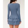 imageZESICA Womens Long Sleeve Bodycon Mini Dress Crew Neck Ribbed Knit Casual Ruffle Tiered Flowy Cocktail Party DressesDustyblue