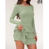 imageZESICA Womens Long Sleeve Bodycon Mini Dress Crew Neck Ribbed Knit Casual Ruffle Tiered Flowy Cocktail Party DressesGreen