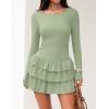 imageZESICA Womens Long Sleeve Bodycon Mini Dress Crew Neck Ribbed Knit Casual Ruffle Tiered Flowy Cocktail Party DressesGreen