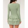 imageZESICA Womens Long Sleeve Bodycon Mini Dress Crew Neck Ribbed Knit Casual Ruffle Tiered Flowy Cocktail Party DressesGreen