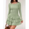 imageZESICA Womens Long Sleeve Bodycon Mini Dress Crew Neck Ribbed Knit Casual Ruffle Tiered Flowy Cocktail Party DressesGreen