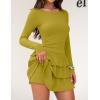 imageZESICA Womens Long Sleeve Bodycon Mini Dress Crew Neck Ribbed Knit Casual Ruffle Tiered Flowy Cocktail Party DressesMustard