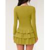 imageZESICA Womens Long Sleeve Bodycon Mini Dress Crew Neck Ribbed Knit Casual Ruffle Tiered Flowy Cocktail Party DressesMustard