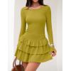 imageZESICA Womens Long Sleeve Bodycon Mini Dress Crew Neck Ribbed Knit Casual Ruffle Tiered Flowy Cocktail Party DressesMustard