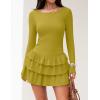 imageZESICA Womens Long Sleeve Bodycon Mini Dress Crew Neck Ribbed Knit Casual Ruffle Tiered Flowy Cocktail Party DressesMustard