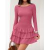 imageZESICA Womens Long Sleeve Bodycon Mini Dress Crew Neck Ribbed Knit Casual Ruffle Tiered Flowy Cocktail Party DressesPink