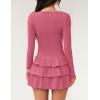 imageZESICA Womens Long Sleeve Bodycon Mini Dress Crew Neck Ribbed Knit Casual Ruffle Tiered Flowy Cocktail Party DressesPink