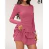 imageZESICA Womens Long Sleeve Bodycon Mini Dress Crew Neck Ribbed Knit Casual Ruffle Tiered Flowy Cocktail Party DressesPink