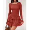 imageZESICA Womens Long Sleeve Bodycon Mini Dress Crew Neck Ribbed Knit Casual Ruffle Tiered Flowy Cocktail Party DressesRust