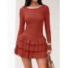 imageZESICA Womens Long Sleeve Bodycon Mini Dress Crew Neck Ribbed Knit Casual Ruffle Tiered Flowy Cocktail Party DressesRust