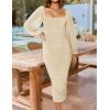 imageZESICA Womens Sexy Ruched Bodycon Midi Dress Long Puff Sleeve Square Neck Backless Cocktail Party Wedding DressesApricot