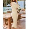 imageZESICA Womens Sexy Ruched Bodycon Midi Dress Long Puff Sleeve Square Neck Backless Cocktail Party Wedding DressesApricot