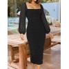imageZESICA Womens Sexy Ruched Bodycon Midi Dress Long Puff Sleeve Square Neck Backless Cocktail Party Wedding DressesBlack