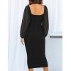 imageZESICA Womens Sexy Ruched Bodycon Midi Dress Long Puff Sleeve Square Neck Backless Cocktail Party Wedding DressesBlack