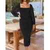 imageZESICA Womens Sexy Ruched Bodycon Midi Dress Long Puff Sleeve Square Neck Backless Cocktail Party Wedding DressesBlack