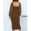 imageZESICA Womens Sexy Ruched Bodycon Midi Dress Long Puff Sleeve Square Neck Backless Cocktail Party Wedding DressesBrown