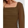 imageZESICA Womens Sexy Ruched Bodycon Midi Dress Long Puff Sleeve Square Neck Backless Cocktail Party Wedding DressesBrown