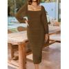 imageZESICA Womens Sexy Ruched Bodycon Midi Dress Long Puff Sleeve Square Neck Backless Cocktail Party Wedding DressesBrown