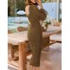 imageZESICA Womens Sexy Ruched Bodycon Midi Dress Long Puff Sleeve Square Neck Backless Cocktail Party Wedding DressesBrown