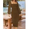 imageZESICA Womens Sexy Ruched Bodycon Midi Dress Long Puff Sleeve Square Neck Backless Cocktail Party Wedding DressesBrown