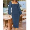 imageZESICA Womens Sexy Ruched Bodycon Midi Dress Long Puff Sleeve Square Neck Backless Cocktail Party Wedding DressesDarkblue