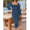 imageZESICA Womens Sexy Ruched Bodycon Midi Dress Long Puff Sleeve Square Neck Backless Cocktail Party Wedding DressesDarkblue