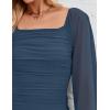 imageZESICA Womens Sexy Ruched Bodycon Midi Dress Long Puff Sleeve Square Neck Backless Cocktail Party Wedding DressesDarkblue