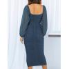 imageZESICA Womens Sexy Ruched Bodycon Midi Dress Long Puff Sleeve Square Neck Backless Cocktail Party Wedding DressesDarkblue