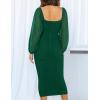 imageZESICA Womens Sexy Ruched Bodycon Midi Dress Long Puff Sleeve Square Neck Backless Cocktail Party Wedding DressesDarkgreen