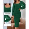 imageZESICA Womens Sexy Ruched Bodycon Midi Dress Long Puff Sleeve Square Neck Backless Cocktail Party Wedding DressesDarkgreen