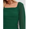 imageZESICA Womens Sexy Ruched Bodycon Midi Dress Long Puff Sleeve Square Neck Backless Cocktail Party Wedding DressesDarkgreen