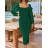 imageZESICA Womens Sexy Ruched Bodycon Midi Dress Long Puff Sleeve Square Neck Backless Cocktail Party Wedding DressesDarkgreen
