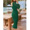 imageZESICA Womens Sexy Ruched Bodycon Midi Dress Long Puff Sleeve Square Neck Backless Cocktail Party Wedding DressesDarkgreen